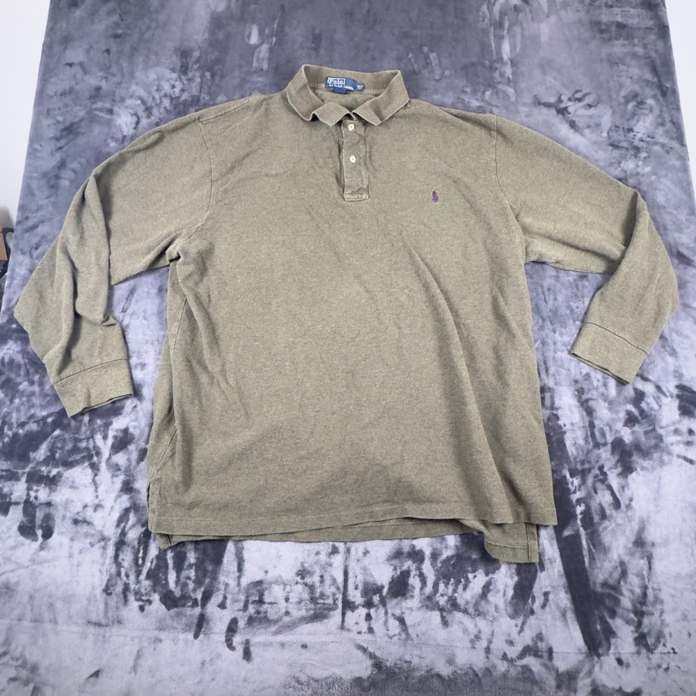 Polo Ralph Lauren Polo Shirt Mens 3XLT Olive Green Long Sleeve Cotton 4498